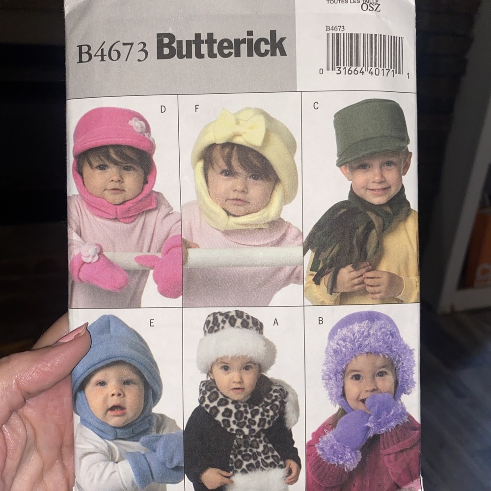 Butterick Sewing Pattern B4673 Infant Toddler Hats Scarves Mittens Cut
